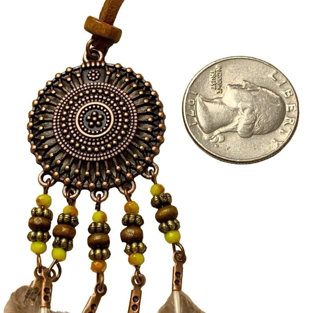 Men’s Kai Boho Feather & Tassel Beaded Long Necklace -  Tribal Statement Pendant